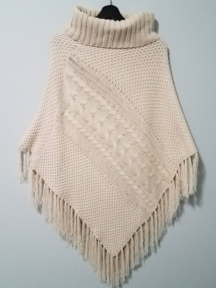 Sweaters - Women's turtleneck knitted poncho